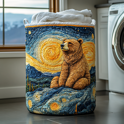 Autumn Bear Quilted Laundry Basket - Fabric Laundry Hamper - Housewarming Gift for Mom