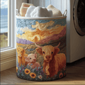 Sunlit Cow Quilted Laundry Basket - Fabric Laundry Hamper - Housewarming Gift for Mom