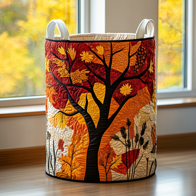Nature Branch Quilted Laundry Basket - Fabric Laundry Hamper - Housewarming Gift for Mom