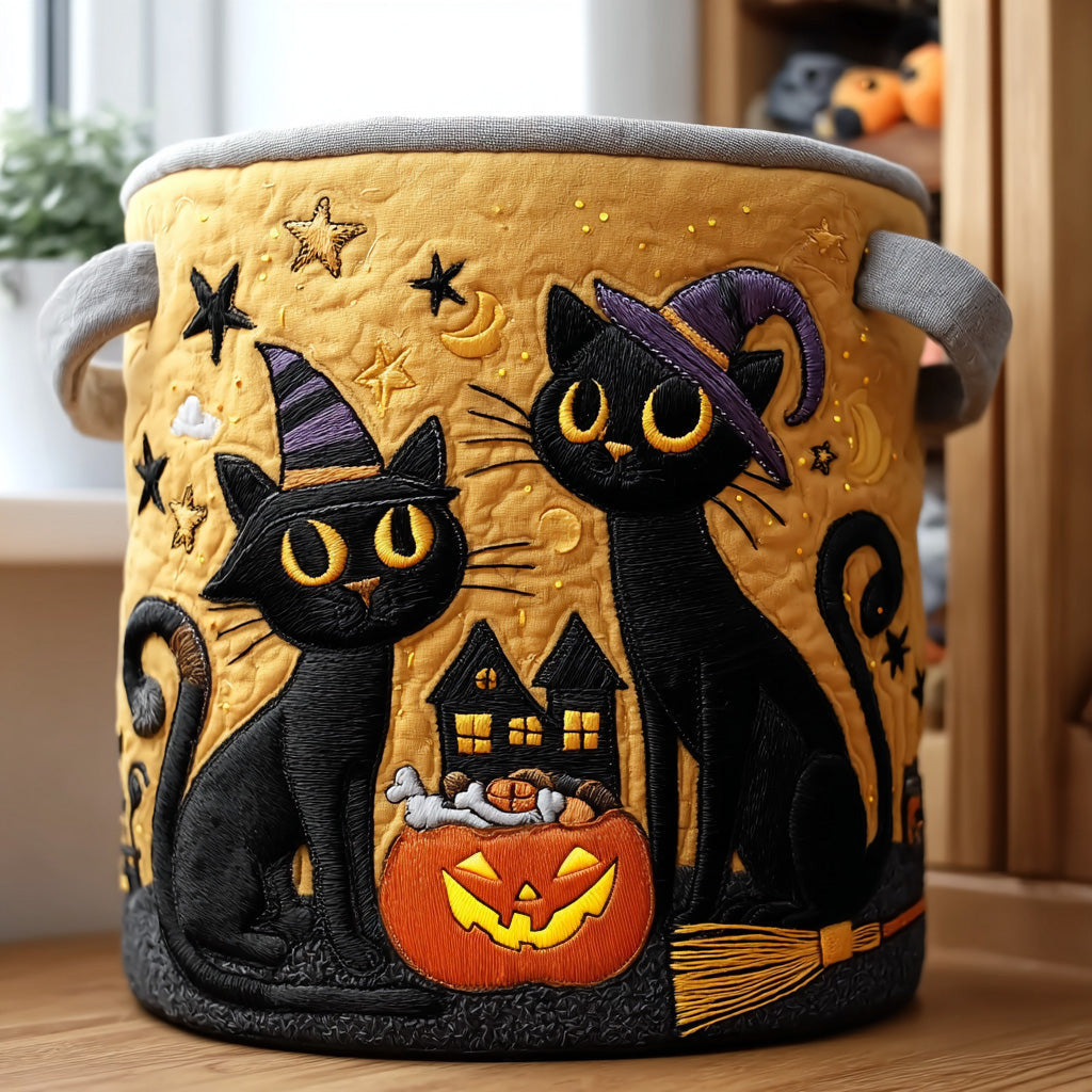 Pumpkin Prowler Quilted Laundry Basket - Fabric Laundry Hamper - Housewarming Gift for Mom