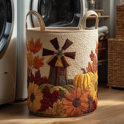 Fall Harvest Path Quilted Laundry Basket - Fabric Laundry Hamper - Housewarming Gift for Mom
