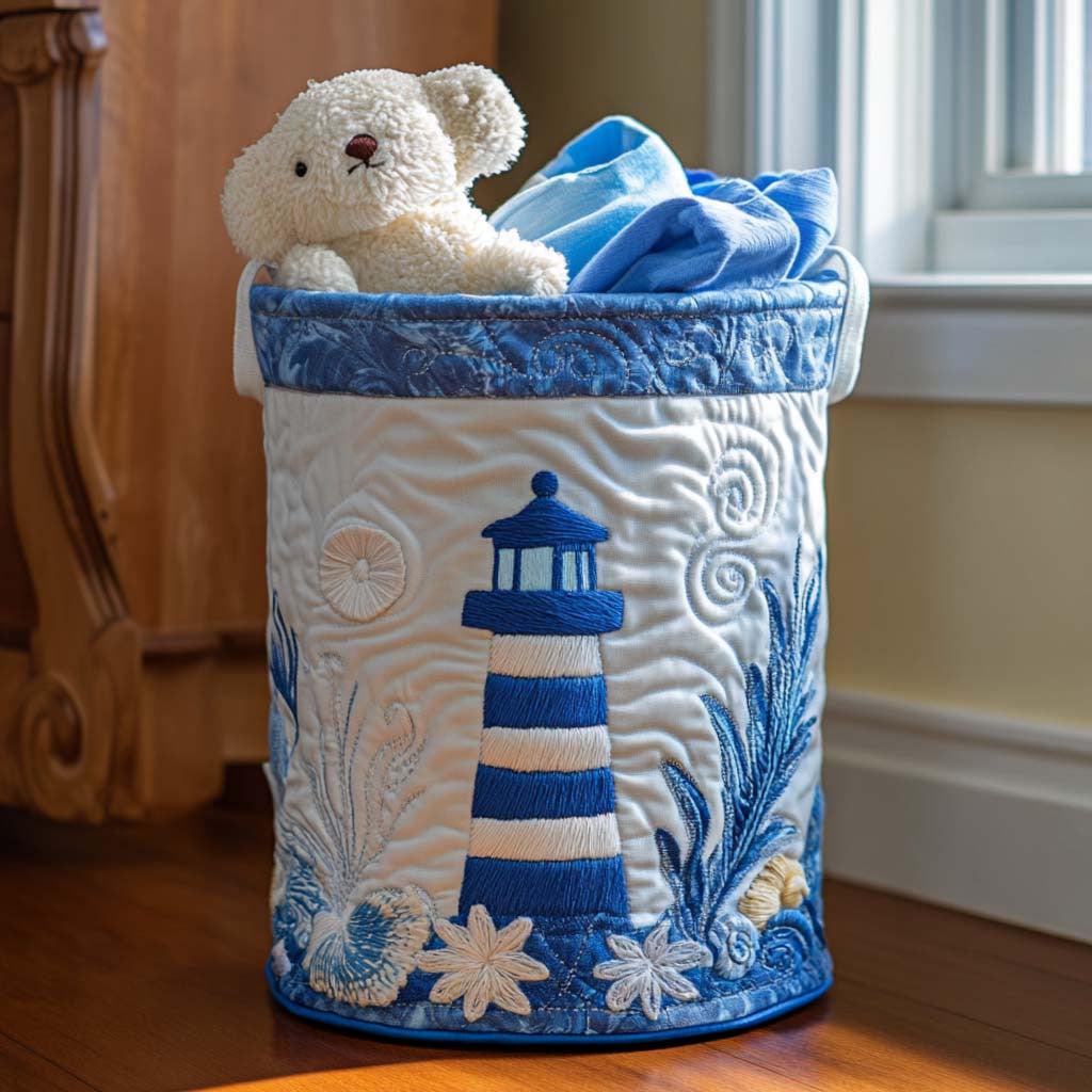 Calm Lighthouse View Quilted Laundry Basket - Fabric Laundry Hamper - Housewarming Gift for Mom
