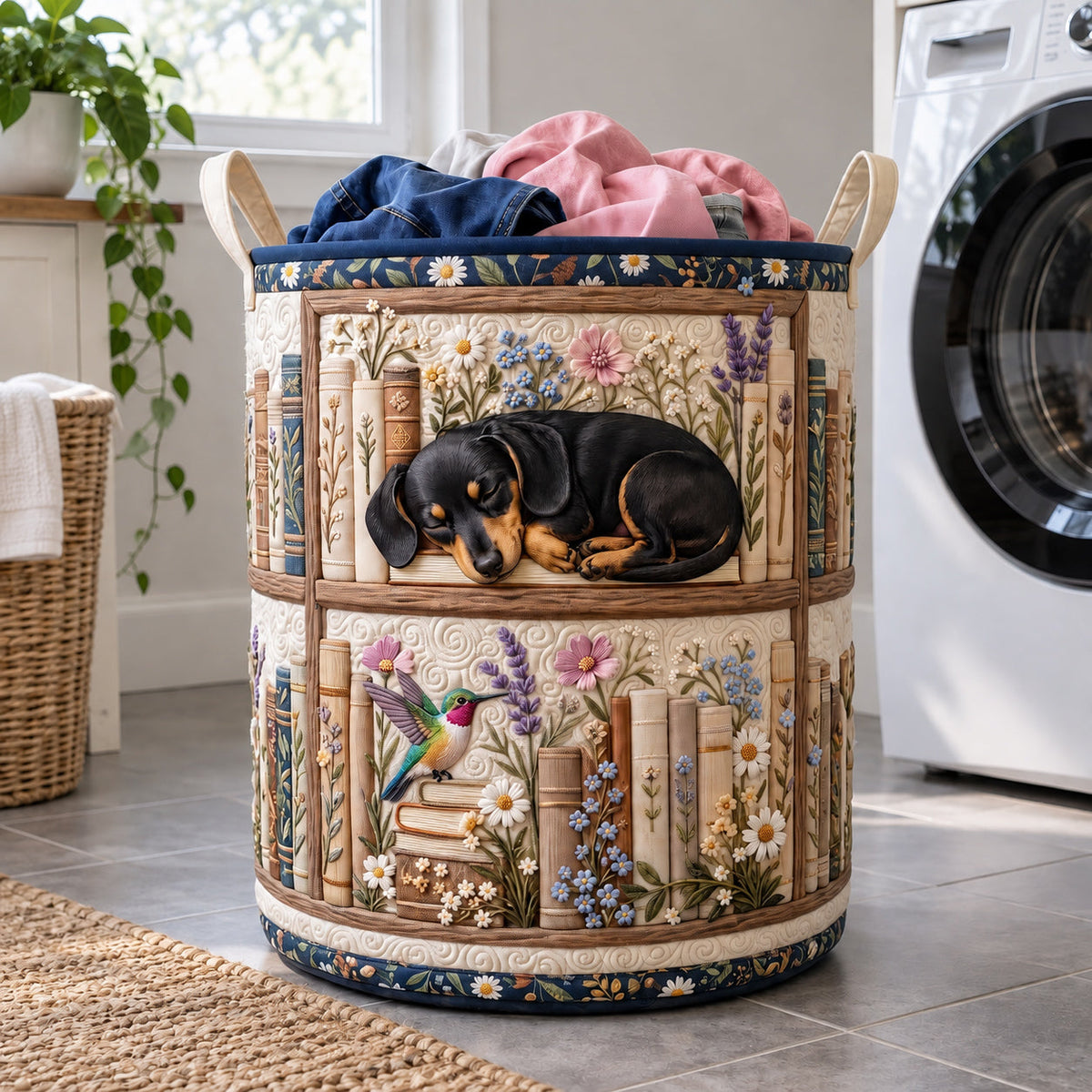 Sleepy Reading Dachshund Quilted Laundry Basket GFTOTP21885 Housewarming Gifts Gift For Mom