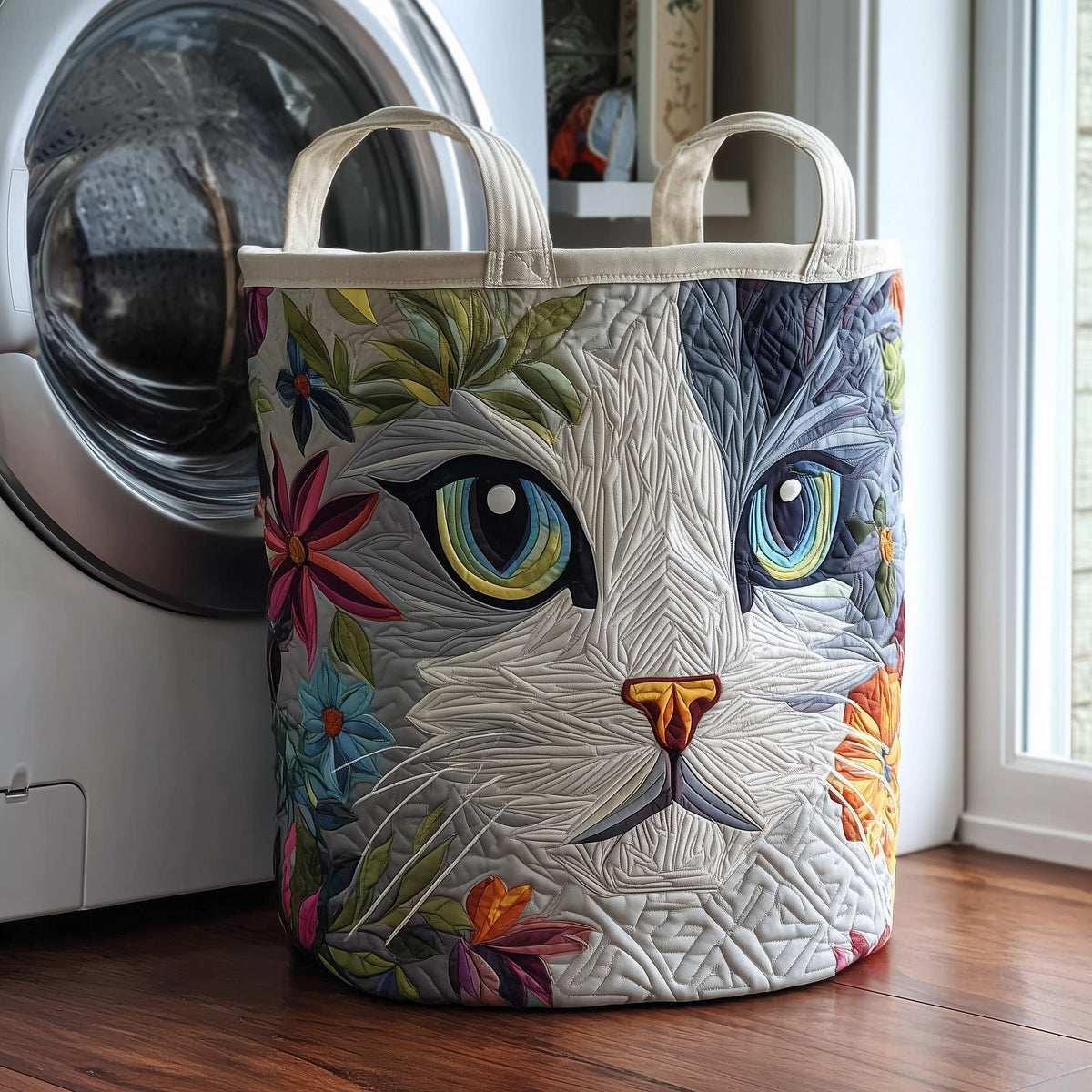 Catitude Quilted Laundry Basket - Fabric Laundry Hamper - Housewarming Gift for Mom