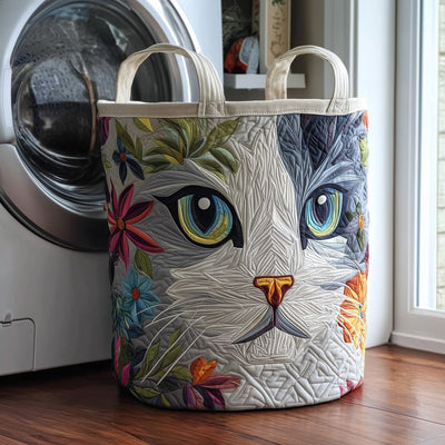 Catitude Quilted Laundry Basket - Fabric Laundry Hamper - Housewarming Gift for Mom