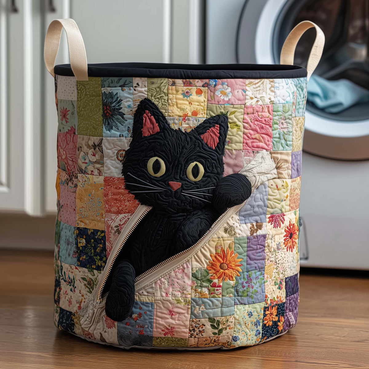 Peekaboo Cat Quilted Laundry Basket - Fabric Laundry Hamper - Housewarming Gift for Mom