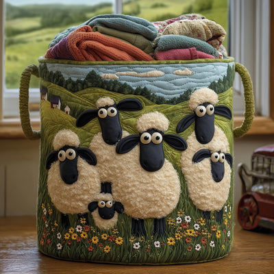 Sheep Heaven Quilted Laundry Basket - Fabric Laundry Hamper - Housewarming Gift for Mom