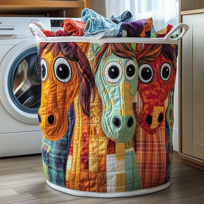 Funky Horse Quilted Laundry Basket - Fabric Laundry Hamper - Housewarming Gift for Mom