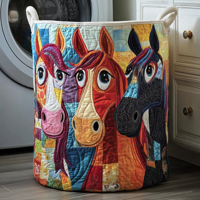 Funky Horse Quilted Laundry Basket - Fabric Laundry Hamper - Housewarming Gift for Mom