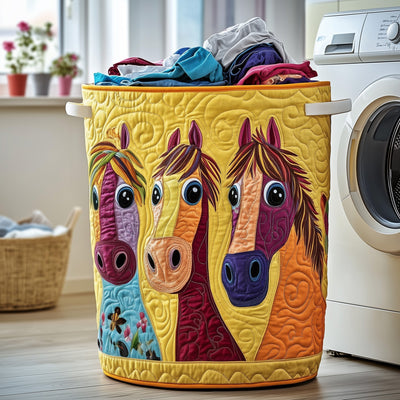 Funky Horse Quilted Laundry Basket - Fabric Laundry Hamper - Housewarming Gift for Mom