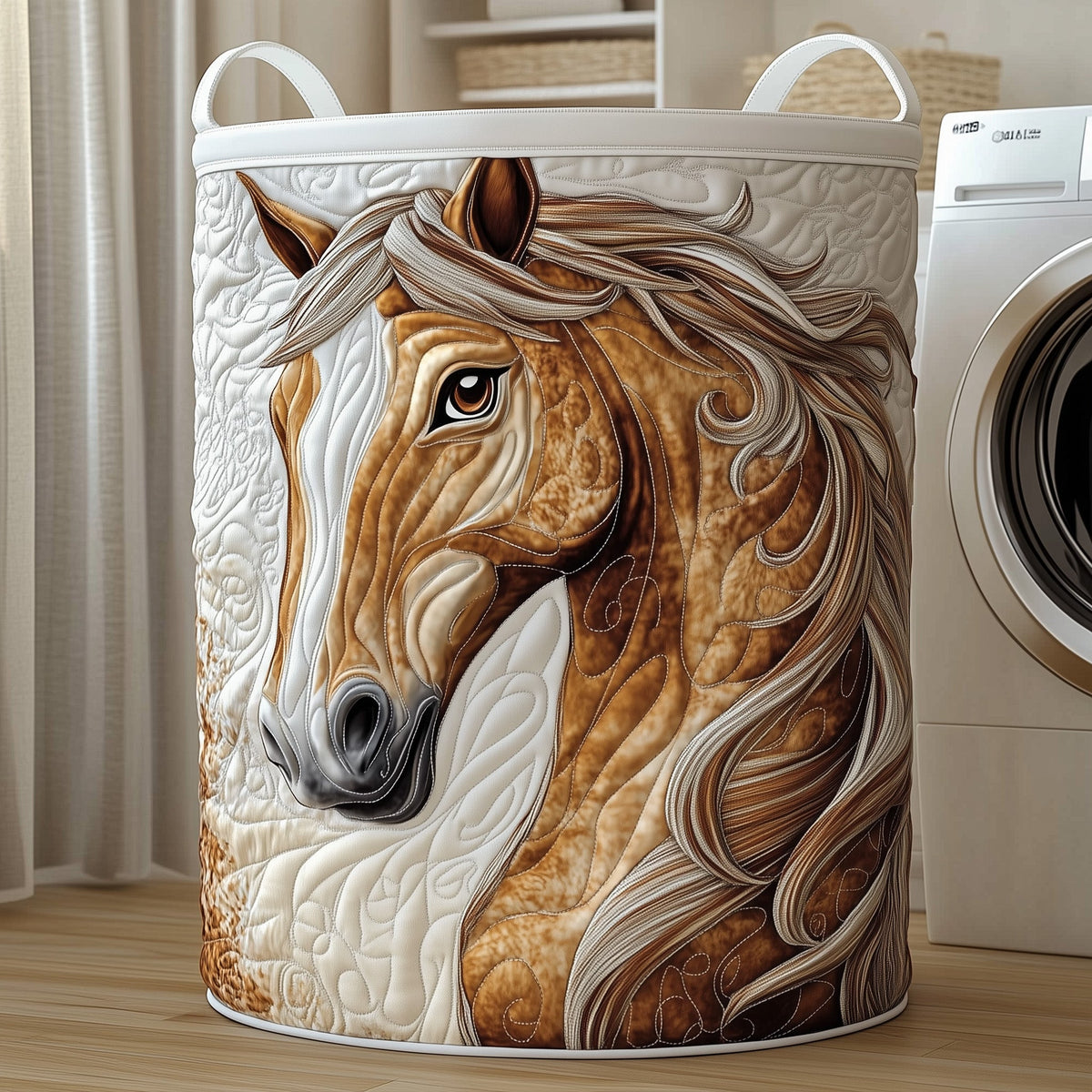 Funky Horse Quilted Laundry Basket - Fabric Laundry Hamper - Housewarming Gift for Mom