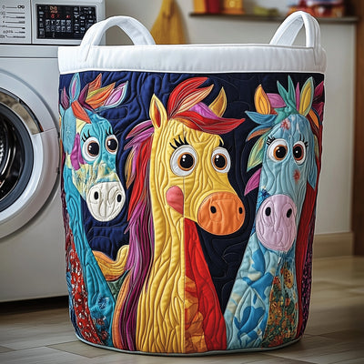 Funky Horse Quilted Laundry Basket - Fabric Laundry Hamper - Housewarming Gift for Mom