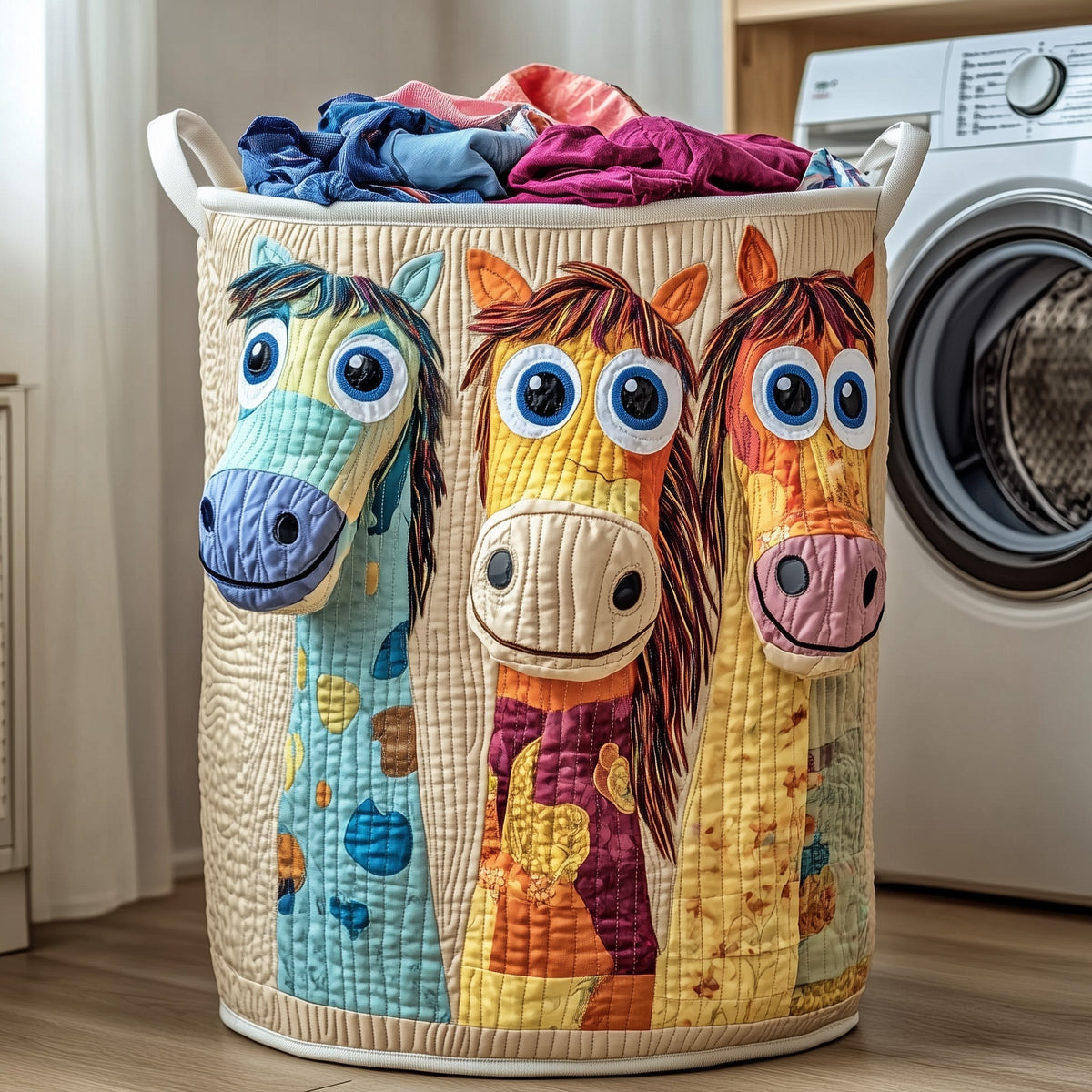 Funky Horse Quilted Laundry Basket - Fabric Laundry Hamper - Housewarming Gift for Mom