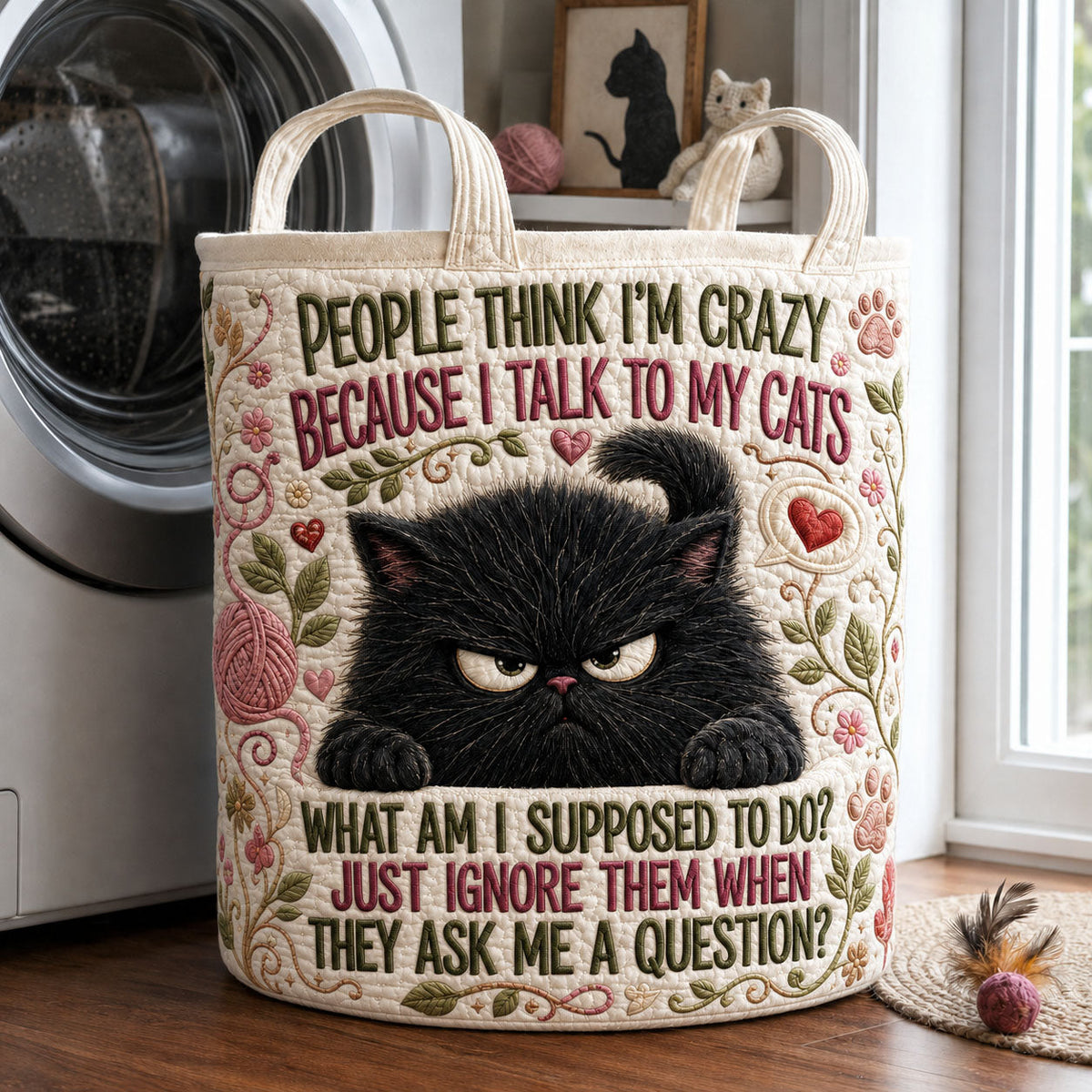 My Cat Quilted Laundry Basket - Fabric Laundry Hamper - Housewarming Gift for Mom