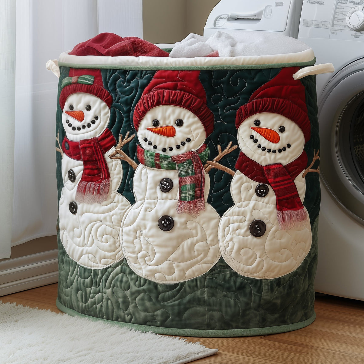 Snowman Friends Quilted Laundry Basket - Fabric Laundry Hamper - Housewarming Gift for Mom