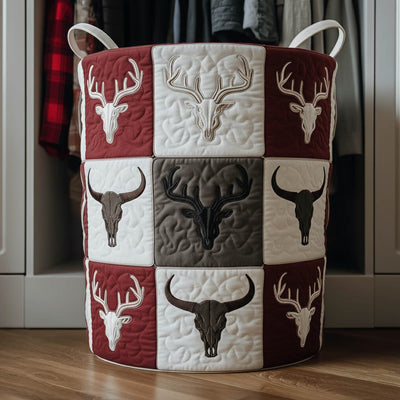Rustic Antler Quilted Laundry Basket - Fabric Laundry Hamper - Housewarming Gift for Mom