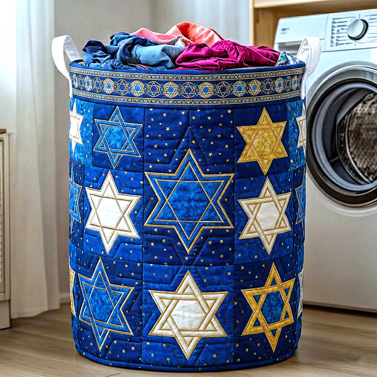 David Emblem Quilted Laundry Basket - Fabric Laundry Hamper - Housewarming Gift for Mom
