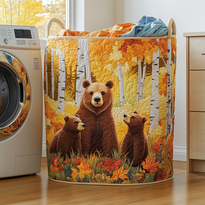 Bear Family Quilted Laundry Basket - Fabric Laundry Hamper - Housewarming Gift for Mom