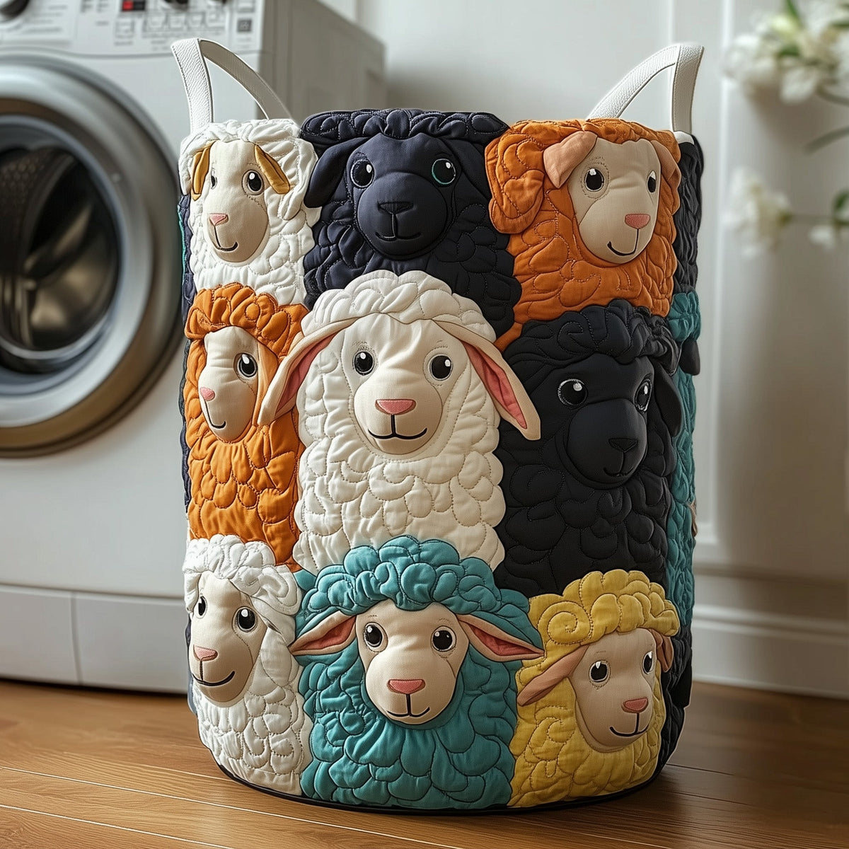 Sheep Quilted Laundry Basket - Fabric Laundry Hamper - Housewarming Gift for Mom
