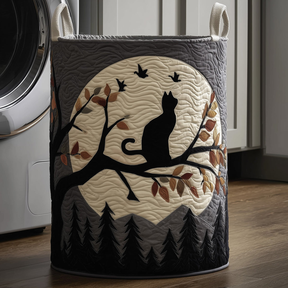 Cat Moon Quilted Laundry Basket - Fabric Laundry Hamper - Housewarming Gift for Mom