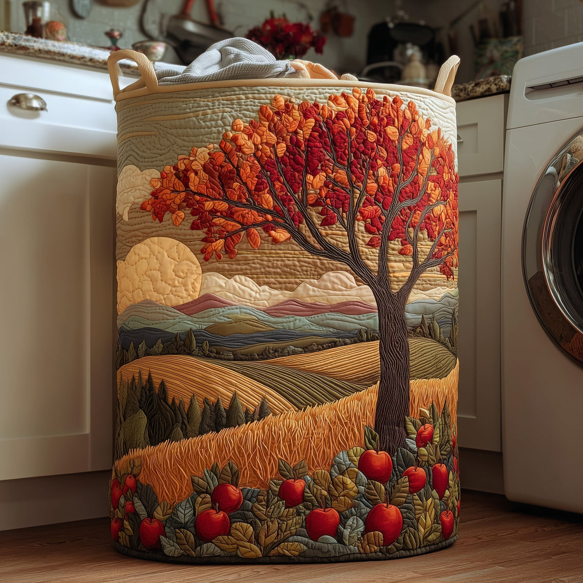 Apple Hills Quilted Laundry Basket - Fabric Laundry Hamper - Housewarming Gift for Mom