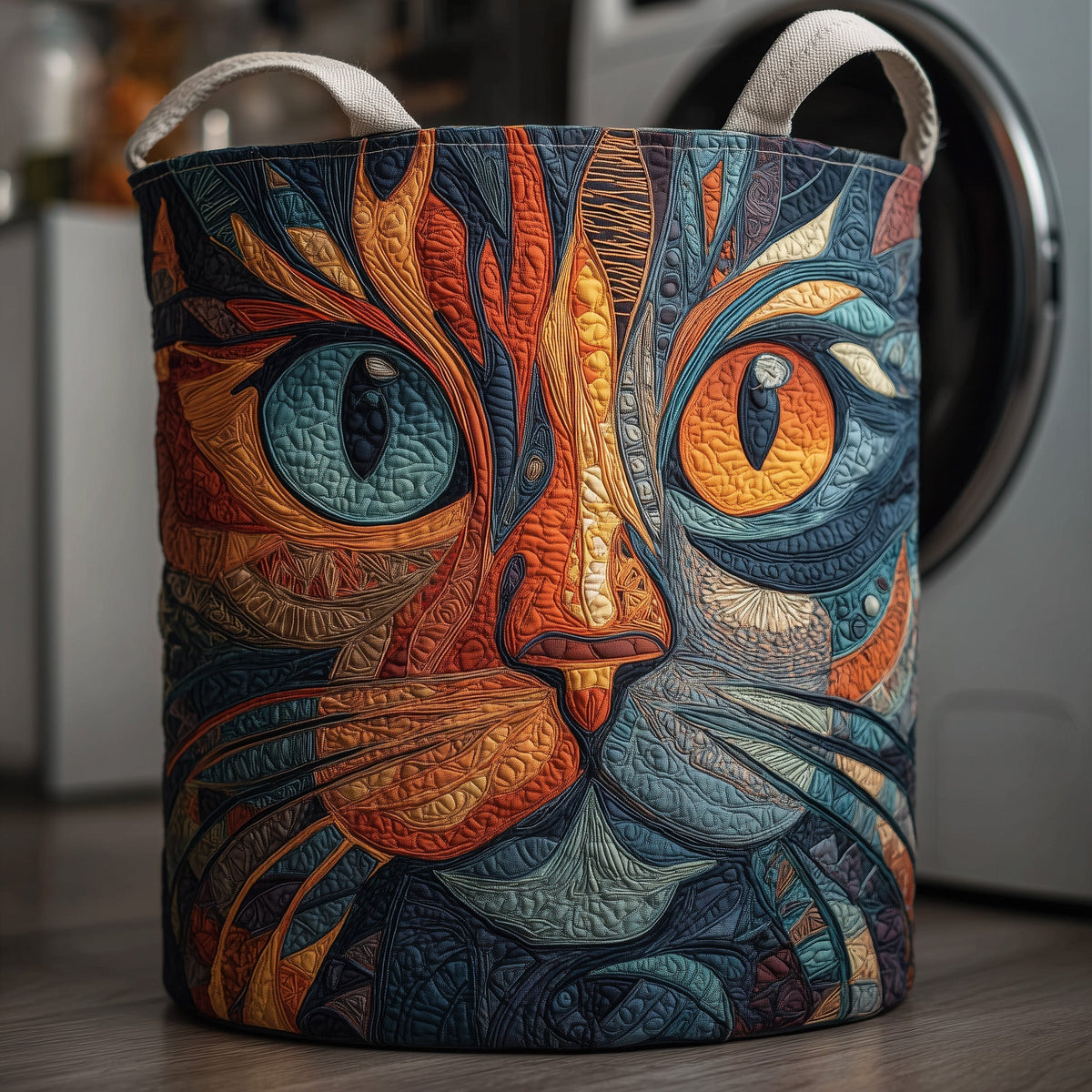 Aesthetic Cat Quilted Laundry Basket - Fabric Laundry Hamper - Housewarming Gift for Mom