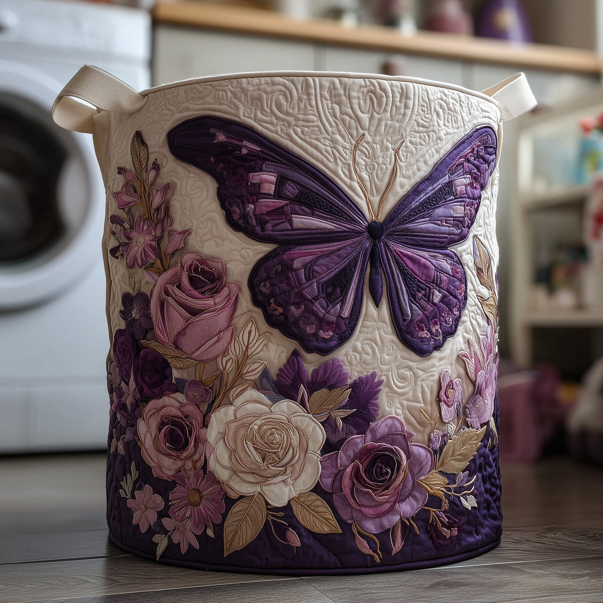Butterfly Heaven Quilted Laundry Basket - Fabric Laundry Hamper - Housewarming Gift for Mom