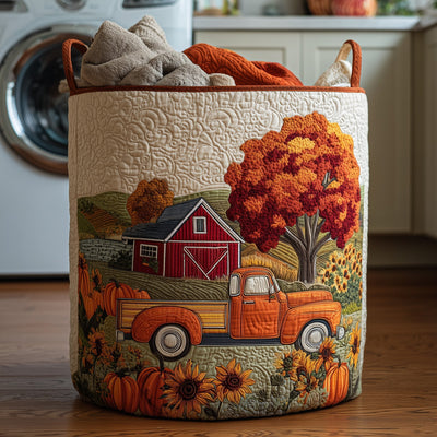 Fall at the Farm Quilted Laundry Basket - Fabric Laundry Hamper - Housewarming Gift for Mom