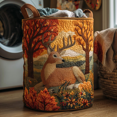 Autumn Deer Quilted Laundry Basket - Fabric Laundry Hamper - Housewarming Gift for Mom