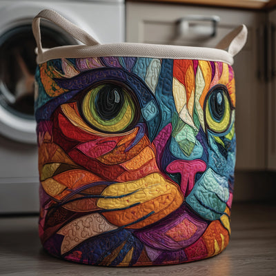 Rainbow Cat Quilted Laundry Basket - Fabric Laundry Hamper - Housewarming Gift for Mom