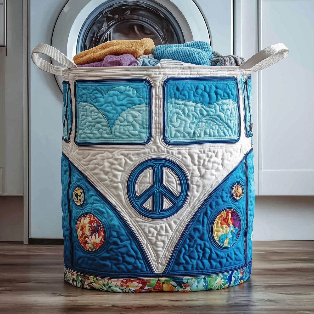 Hippie Van Quilted Laundry Basket - Fabric Laundry Hamper - Housewarming Gift for Mom