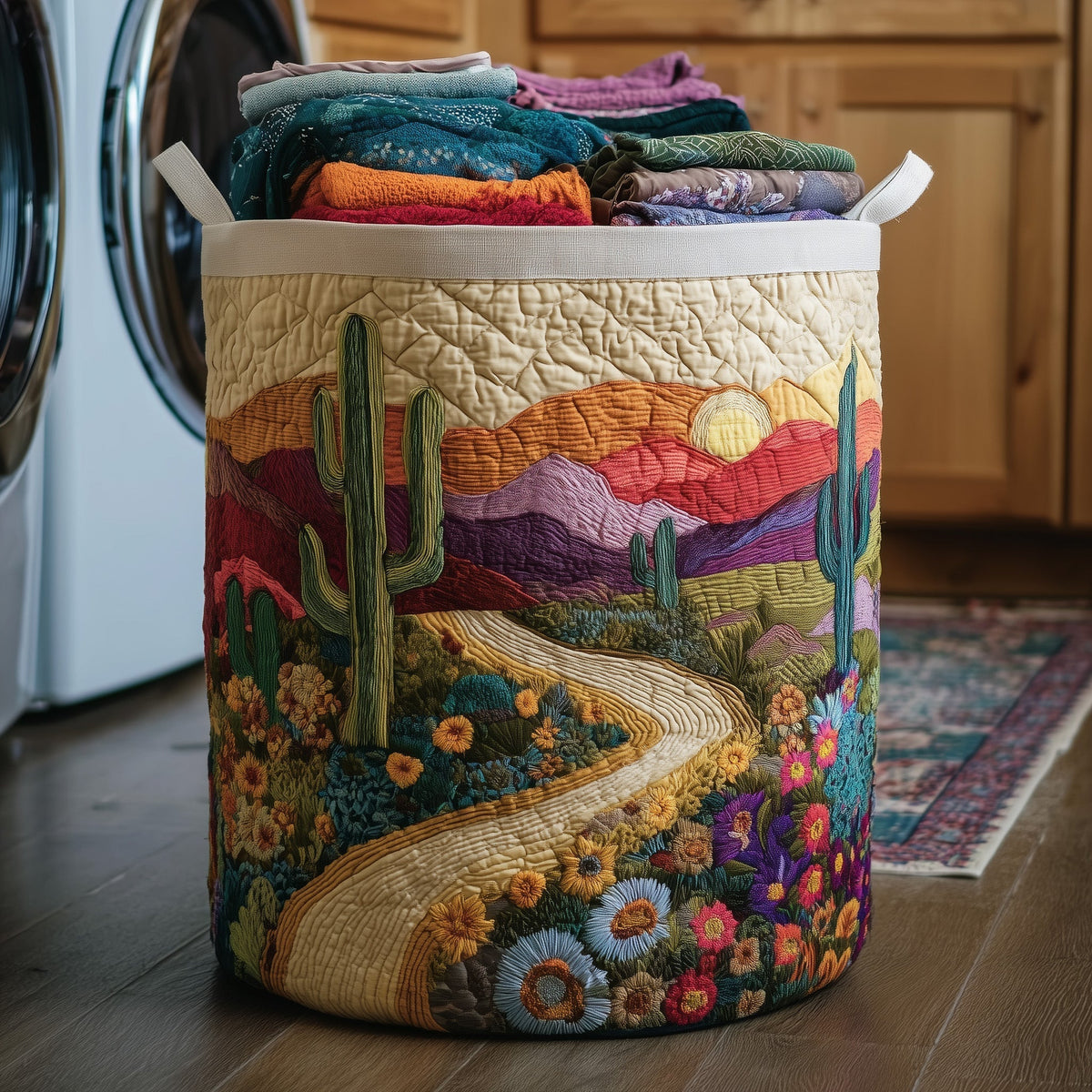 Cactus Sunset Quilted Laundry Basket - Fabric Laundry Hamper - Housewarming Gift for Mom