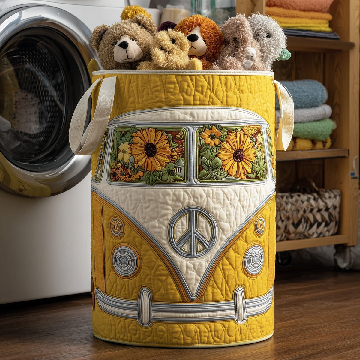 Hippie Van Quilted Laundry Basket - Fabric Laundry Hamper - Housewarming Gift for Mom