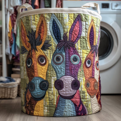 Donkey Whimsy Quilted Laundry Basket - Fabric Laundry Hamper - Housewarming Gift for Mom