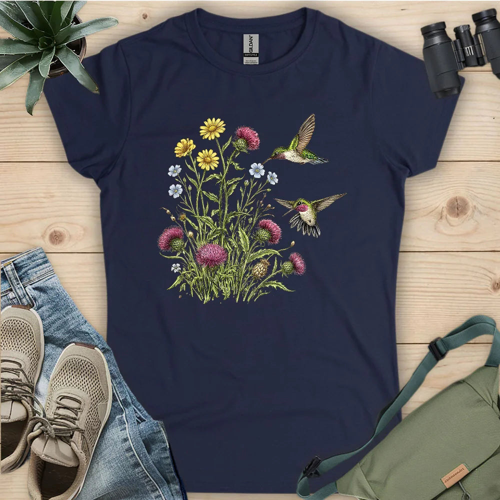 Attracted To Wildflowers Women's T-Shirt - Bird Graphic Tee - Gift for Bird Lovers