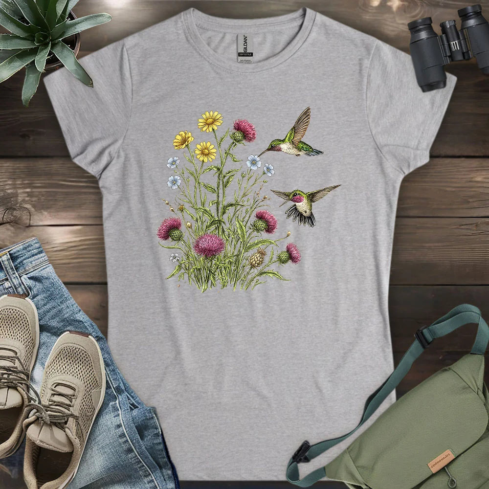 Attracted To Wildflowers Women's T-Shirt - Bird Graphic Tee - Gift for Bird Lovers