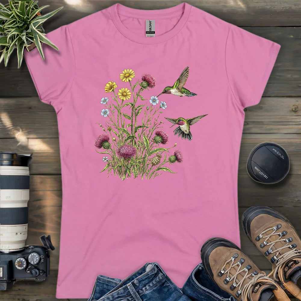Attracted To Wildflowers Women's T-Shirt - Bird Graphic Tee - Gift for Bird Lovers