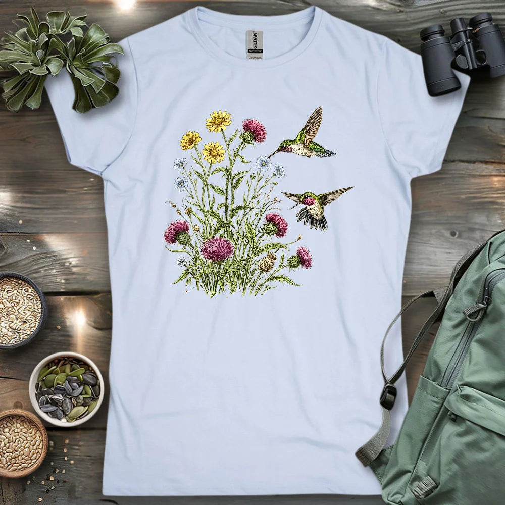 Attracted To Wildflowers Women's T-Shirt - Bird Graphic Tee - Gift for Bird Lovers