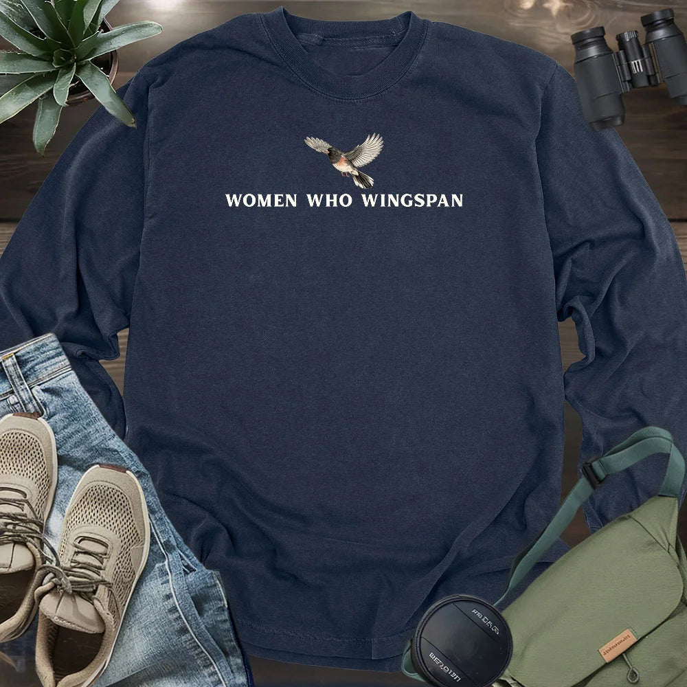 Women Who Wingspan Long Sleeve Long Sleeve T-Shirt - Bird Graphic Tee - Gift for Bird Lovers - Unisex