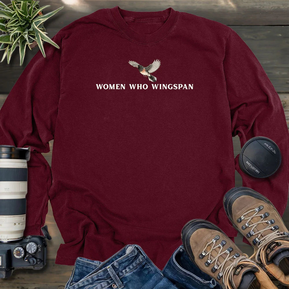 Women Who Wingspan Long Sleeve Long Sleeve T-Shirt - Bird Graphic Tee - Gift for Bird Lovers - Unisex