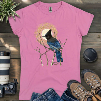 Steller's Jay Under Forest Moonlight Women's T-Shirt - Bird Graphic Tee - Gift for Bird Lovers