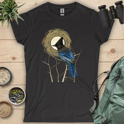 Steller's Jay Under Forest Moonlight Women's T-Shirt - Bird Graphic Tee - Gift for Bird Lovers
