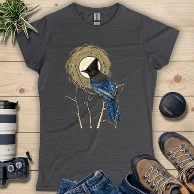 Steller's Jay Under Forest Moonlight Women's T-Shirt - Bird Graphic Tee - Gift for Bird Lovers