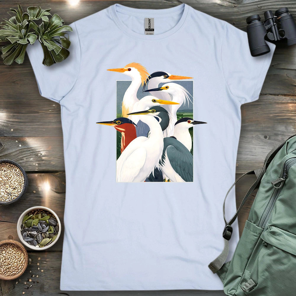 Wetland Assembly Women's T-Shirt - Bird Graphic Tee - Gift for Bird Lovers