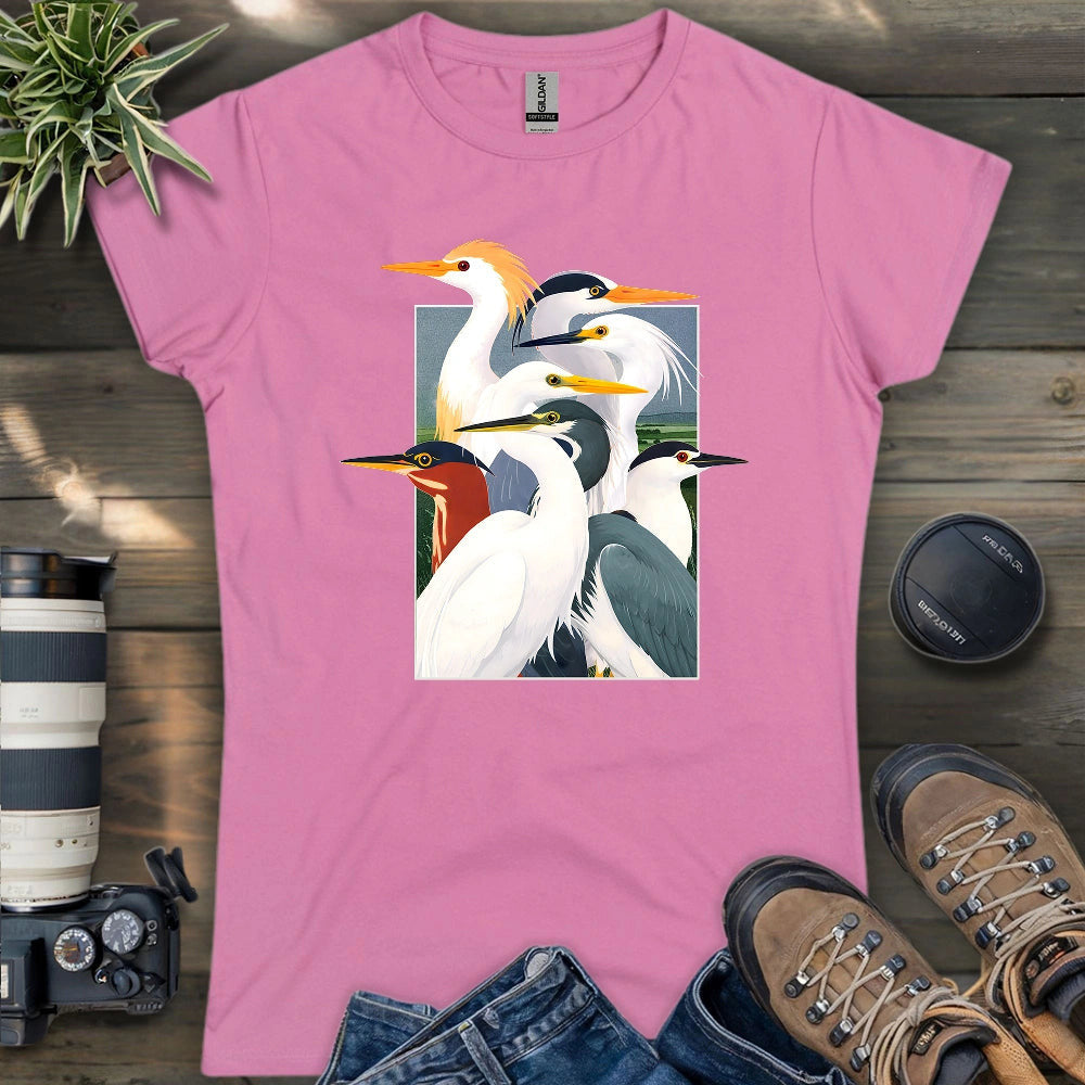 Wetland Assembly Women's T-Shirt - Bird Graphic Tee - Gift for Bird Lovers