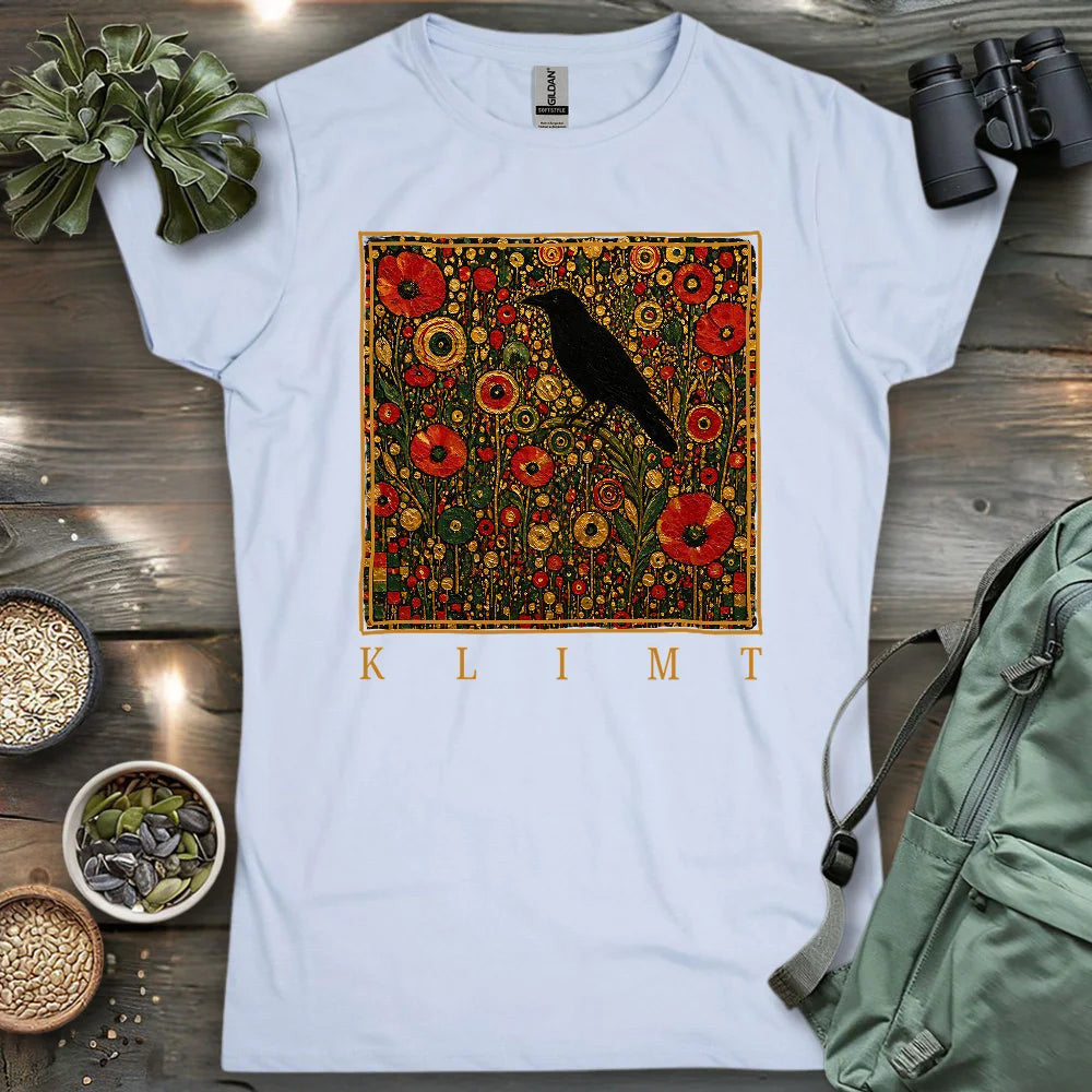 Klimt Raven In Flower Field Women's T-Shirt - Bird Graphic Tee - Gift for Bird Lovers