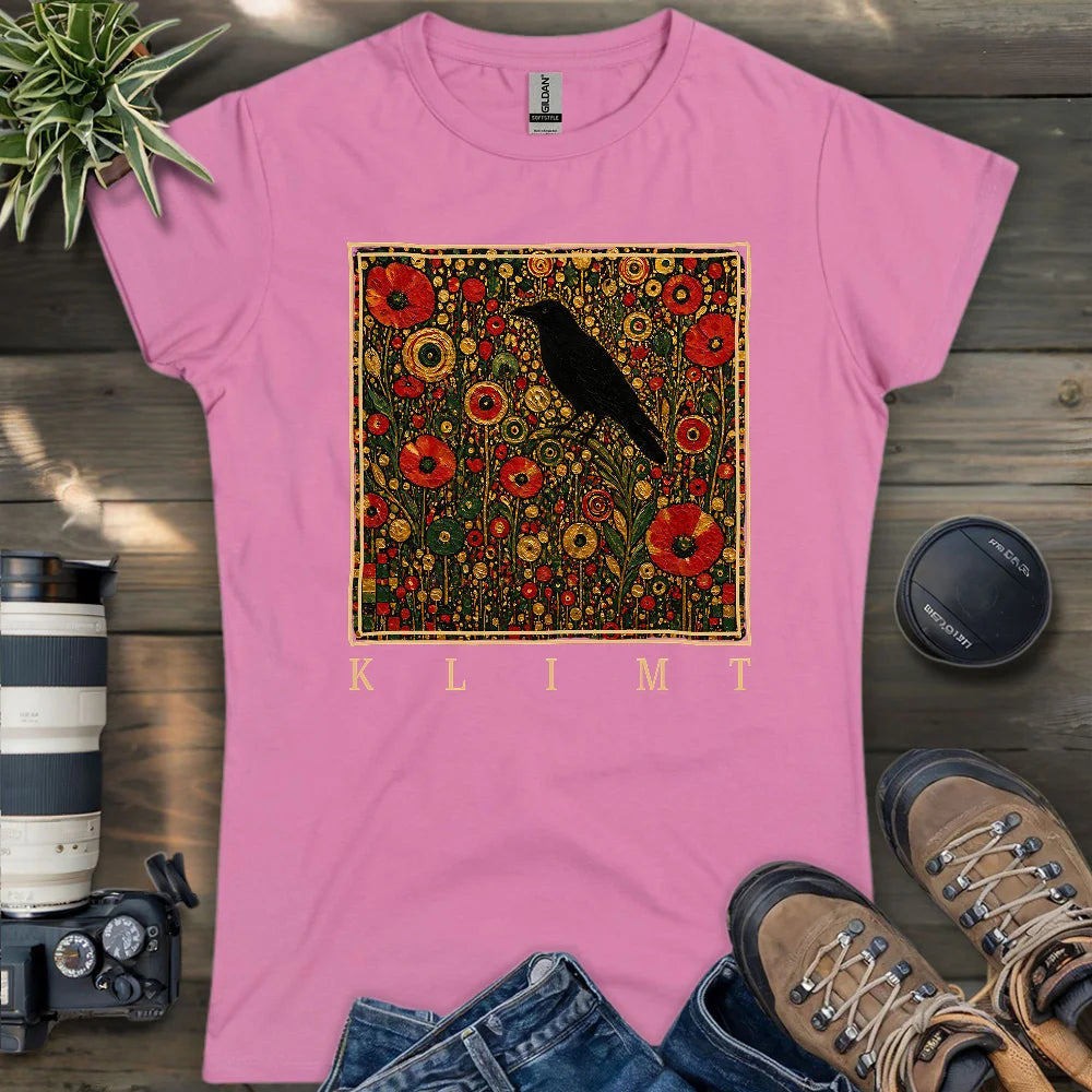 Klimt Raven In Flower Field Women's T-Shirt - Bird Graphic Tee - Gift for Bird Lovers