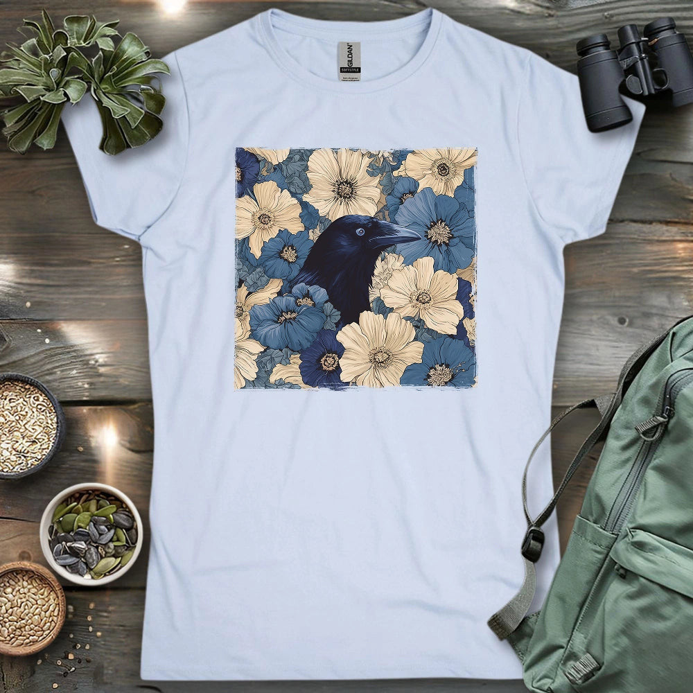 Raven In Flower Field Women's T-Shirt - Bird Graphic Tee - Gift for Bird Lovers