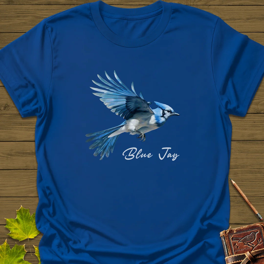 Flying Blue Jay T-Shirt - Bird Graphic Tee - Gift for Bird Lovers - Unisex