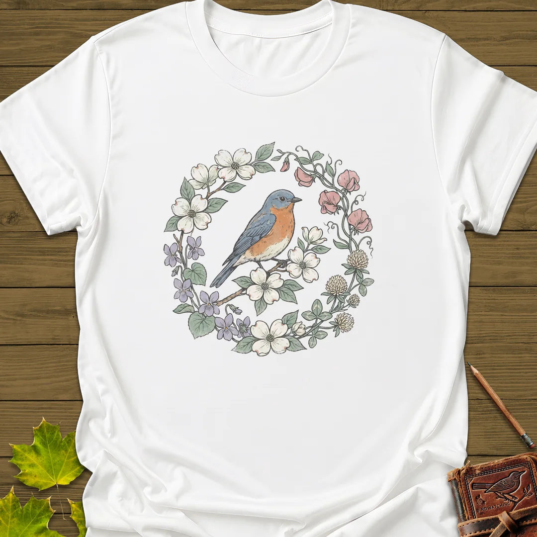 Blue & Bloom T-Shirt - Bird Graphic Tee - Gift for Bird Lovers - Unisex